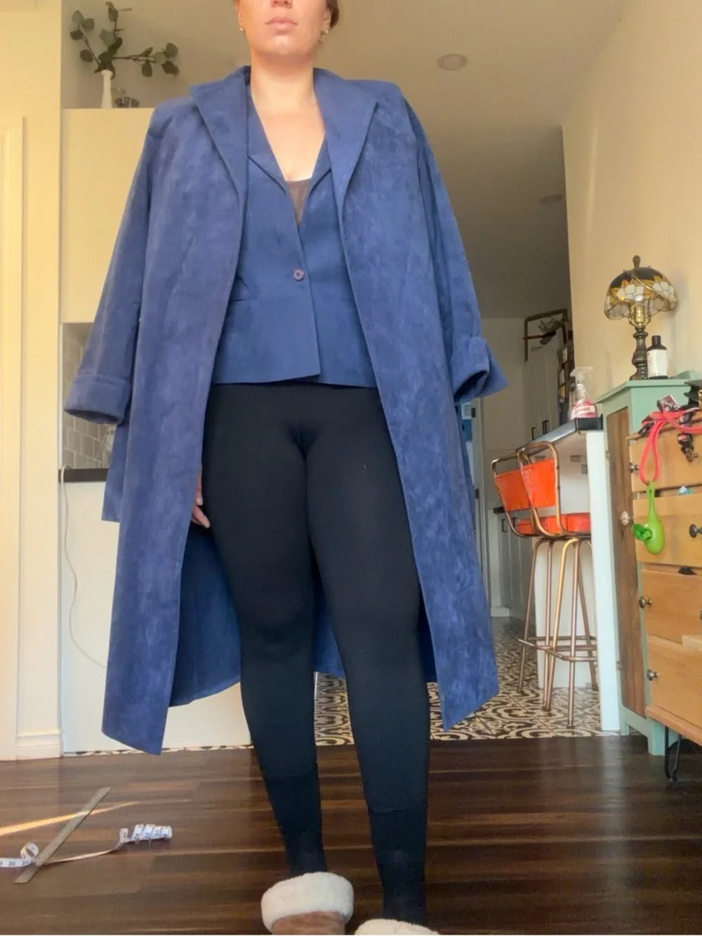 Vintage 70s Navy Women's Suede Coat, Jacket and skirt Set - Picture 12 of 16